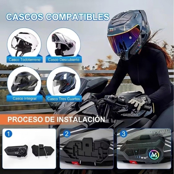 Intercomunicador Bluetooth Casco Moto Y10 2 Pilotos 300m