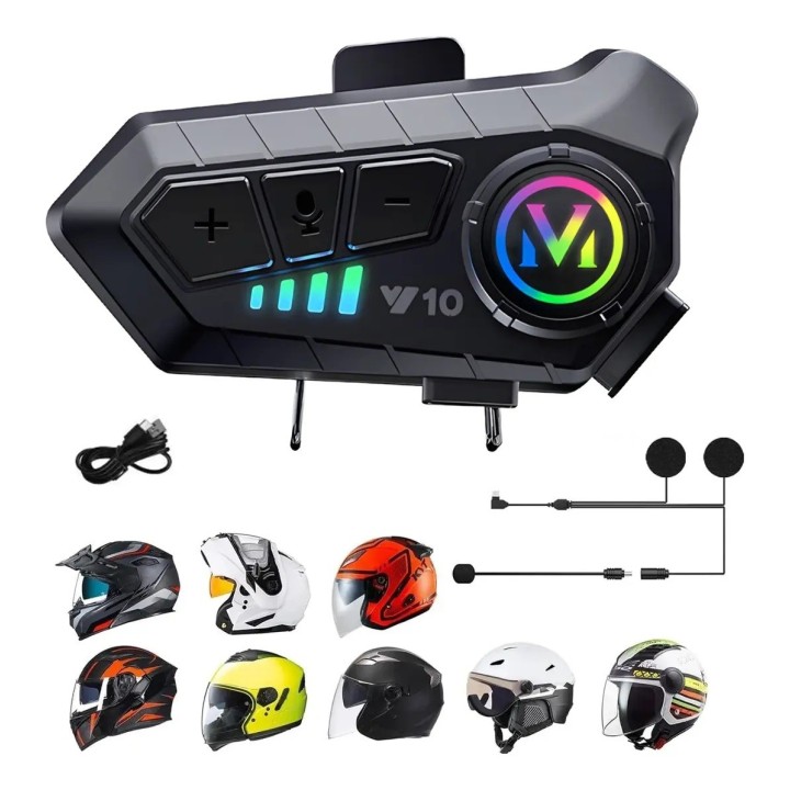 Intercomunicador Bluetooth Casco Moto Y10 2 Pilotos 300m