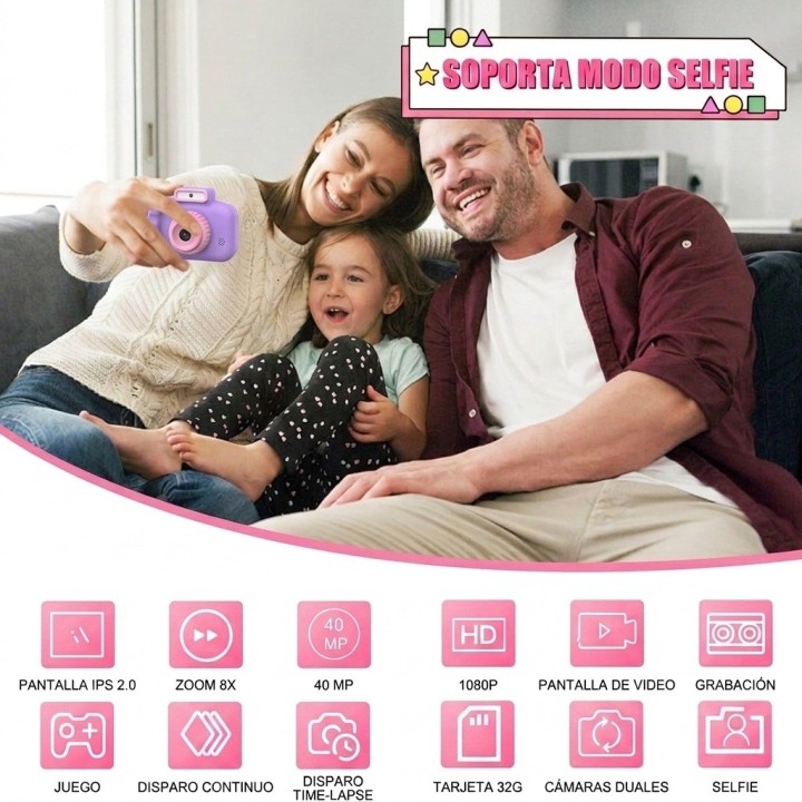 Cámara Digital Fotográfica Niños Recargable Juegos + Cordón