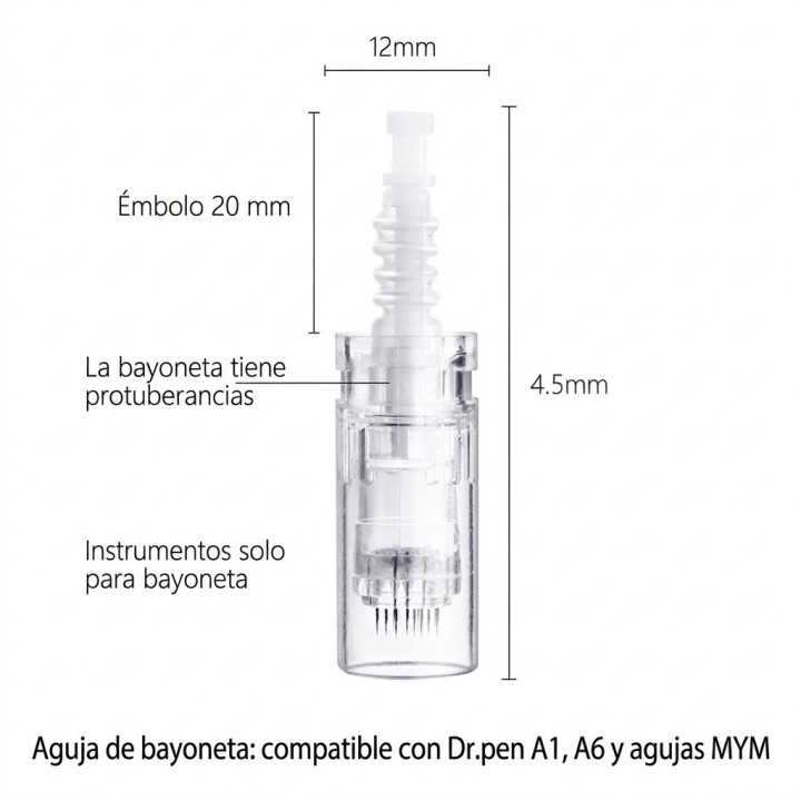 2 Cartuchos Dermapen 42 Agujas Bayoneta A1 A6 Mym
