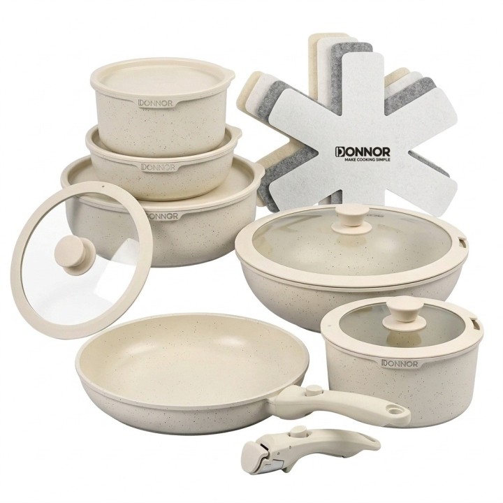 Batería De Cocina Antiadherente Dn-grs-17 17 Piezas Apilable