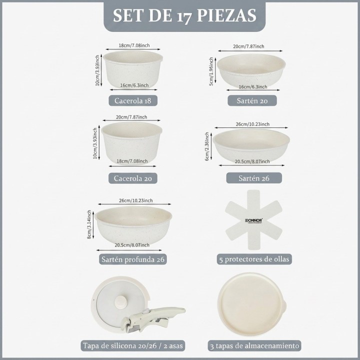Batería De Cocina Antiadherente Dn-grs-17 17 Piezas Apilable
