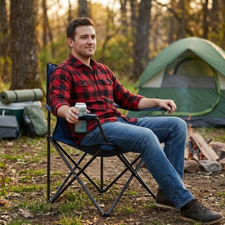 Silla Camping Plegable Portátil Con Portavasos Exterior