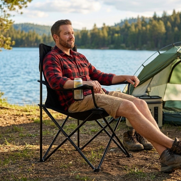 Silla Camping Plegable Portátil Con Portavasos Exterior