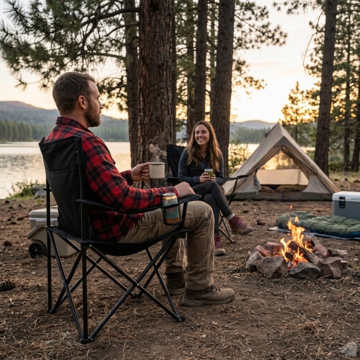 Silla Camping Plegable Portátil Con Portavasos Exterior