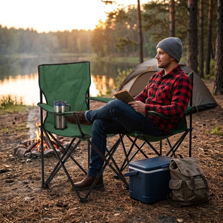 Silla Camping Plegable Portátil Con Portavasos Exterior