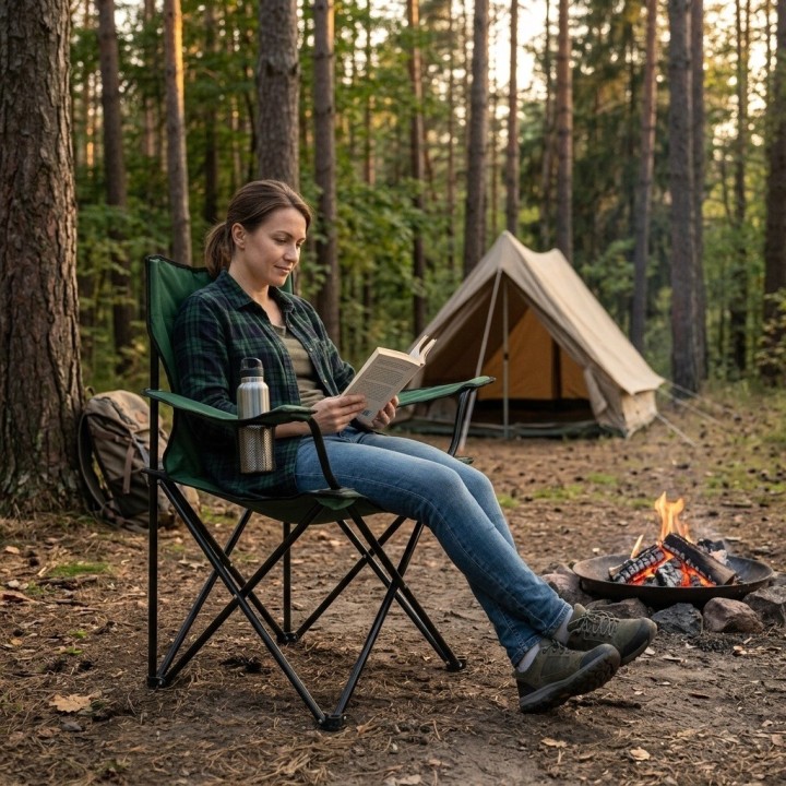 Silla Camping Plegable Portátil Con Portavasos Exterior