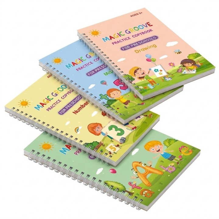 Kit 4 Cuadernos Mágicos Práctica Caligrafía Niños