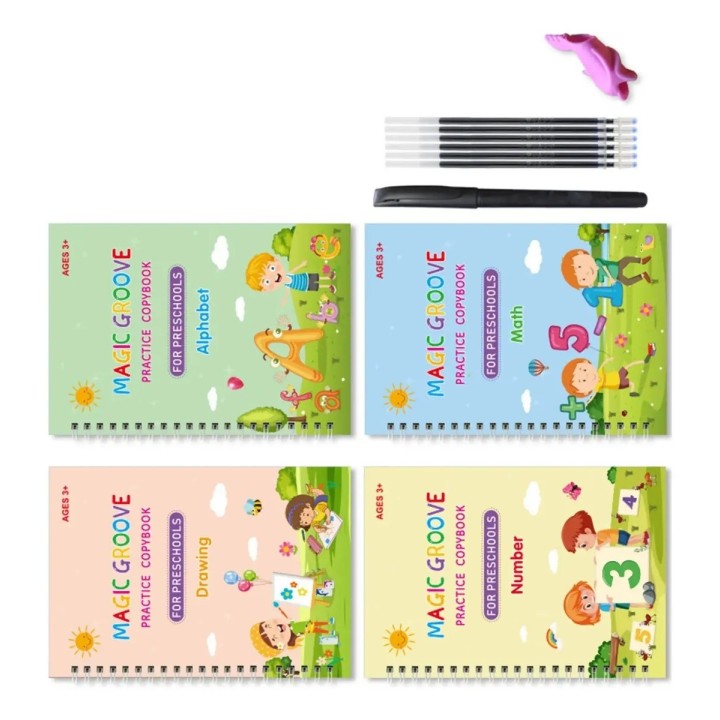 Kit 4 Cuadernos Mágicos Práctica Caligrafía Niños