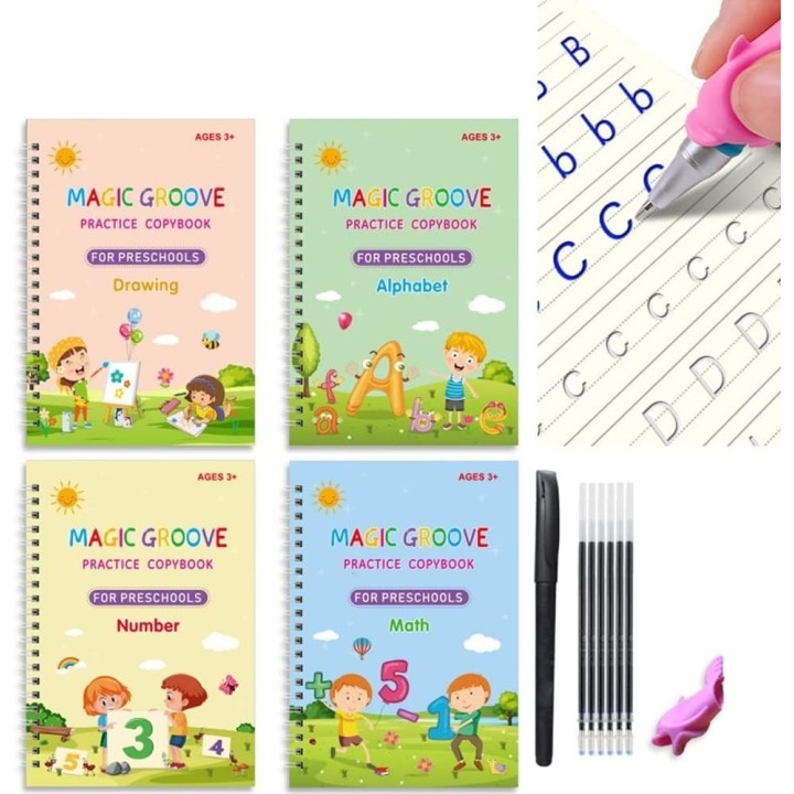 Kit 4 Cuadernos Mágicos Práctica Caligrafía Niños