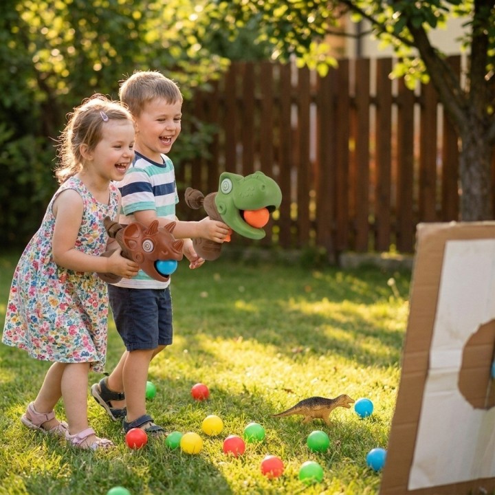 Set 2 Pistolas Dinosaurio Lanza Pelotas Para Niños