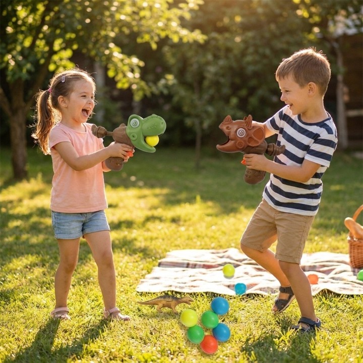 Set 2 Pistolas Dinosaurio Lanza Pelotas Para Niños