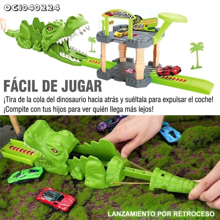 Dino Parking Lot: Pista Dinosaurio Con Lanzador Y Vehículos