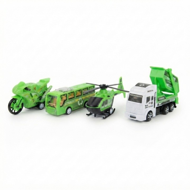 Set 5 Vehículos Juguete Ciudad Aseo Camión Y Helicóptero