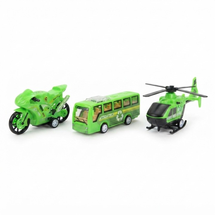 Set 5 Vehículos Juguete Ciudad Aseo Camión Y Helicóptero