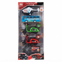 Set 5 Vehículos Juguete Ciudad Express Helicóptero Motos