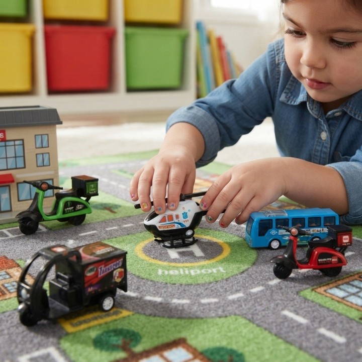 Set 5 Vehículos Juguete Ciudad Express Helicóptero Motos
