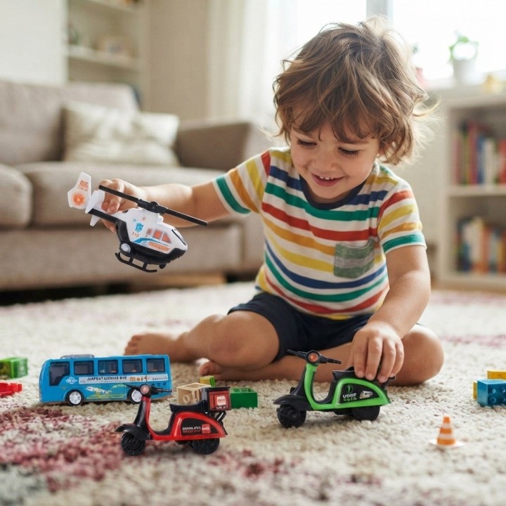 Set 5 Vehículos Juguete Ciudad Express Helicóptero Motos