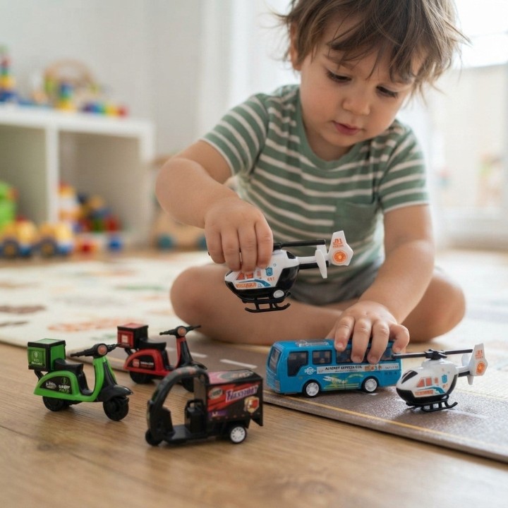 Set 5 Vehículos Juguete Ciudad Express Helicóptero Motos