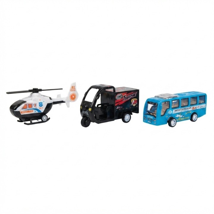 Set 5 Vehículos Juguete Ciudad Express Helicóptero Motos