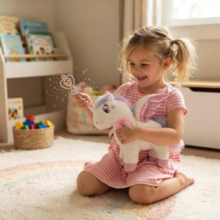 Unicornio Peluche Musical Mágico Con Alas Y Varita