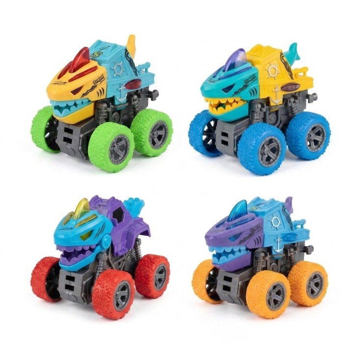 Set 4 Carros De Juguete Tiburón Monster Truck Infantiles