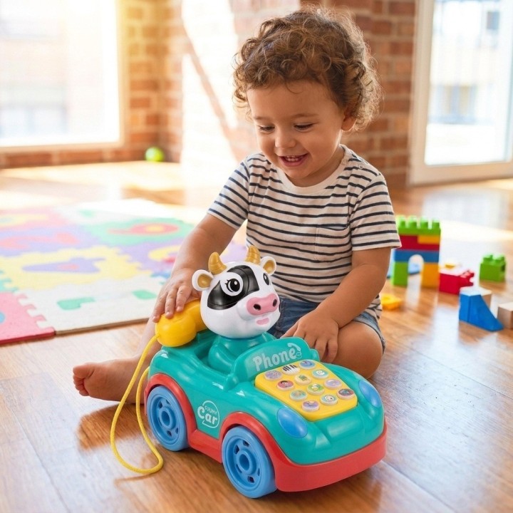 Teléfono Carro Musical Juguete Bebé Diseño Vaca Interactivo