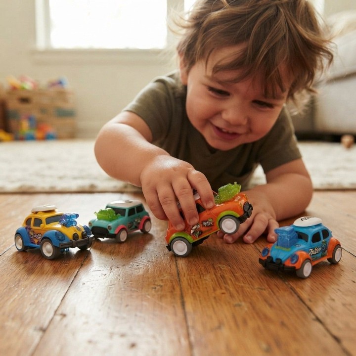 Set 4 Carros De Impulso Fricción Motor Móvil Niños
