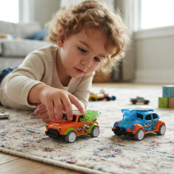 Set 4 Carros De Impulso Fricción Motor Móvil Niños