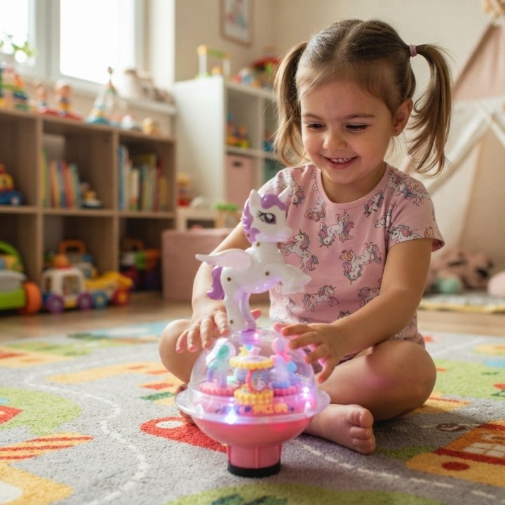 Juguete Unicornio Robot Musical Con Luces Y Rotación 360°