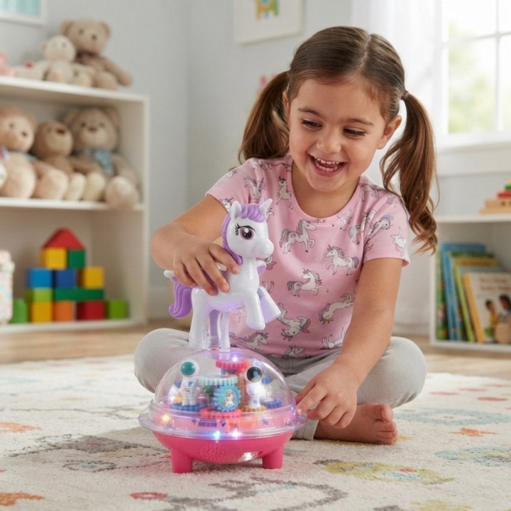 Juguete Unicornio Robot Musical Con Luces Y Rotación 360°