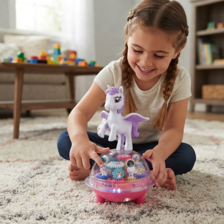 Juguete Unicornio Robot Musical Con Luces Y Rotación 360°