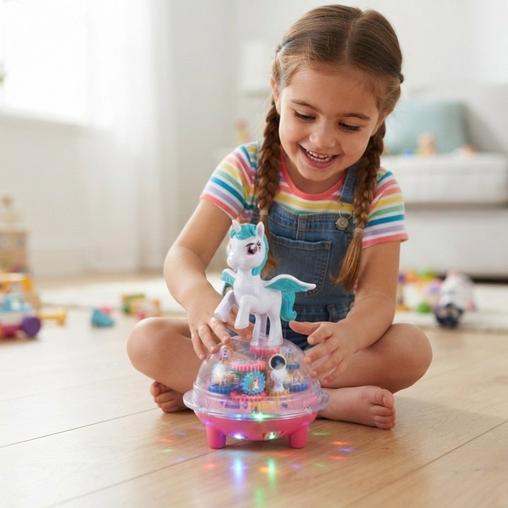 Juguete Unicornio Robot Musical Con Luces Y Rotación 360°