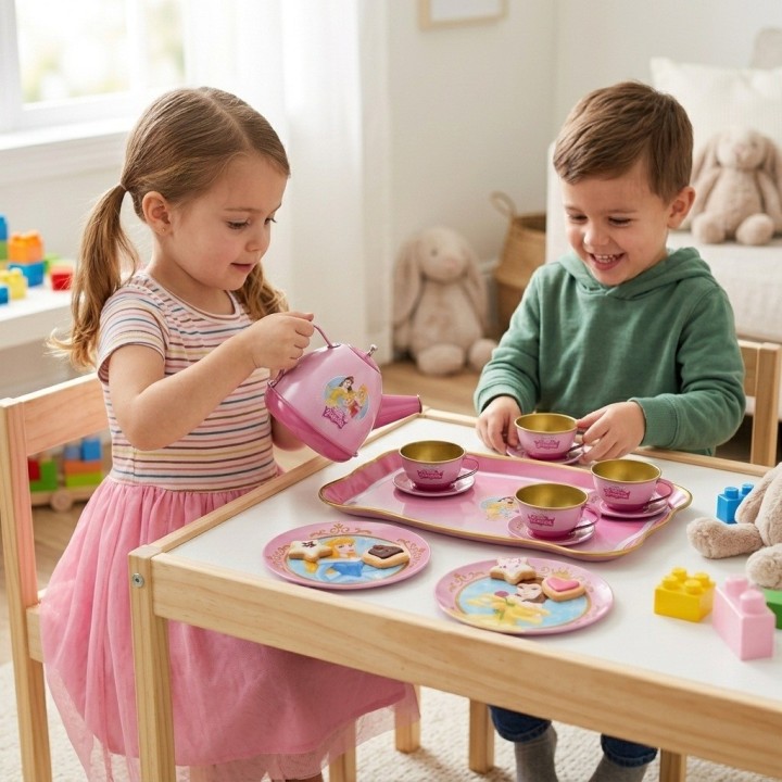 Juego De Té Metálico Princesas Infantil Niñas 14 Piezas