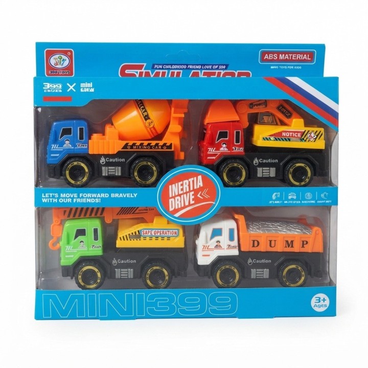 Set 4 Carros De Construcción Juguete Fricción Infantiles