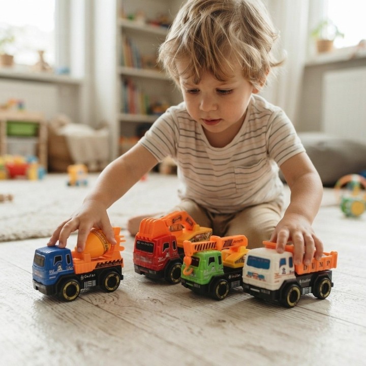 Set 4 Carros De Construcción Juguete Fricción Infantiles