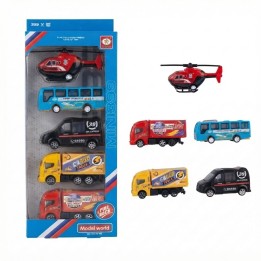 Set 5 Vehiculos Juguete Friccion Camiones Bus Helicoptero