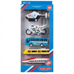 Set 5 Vehiculos Juguete Friccion Tren Moto Helicoptero Bus