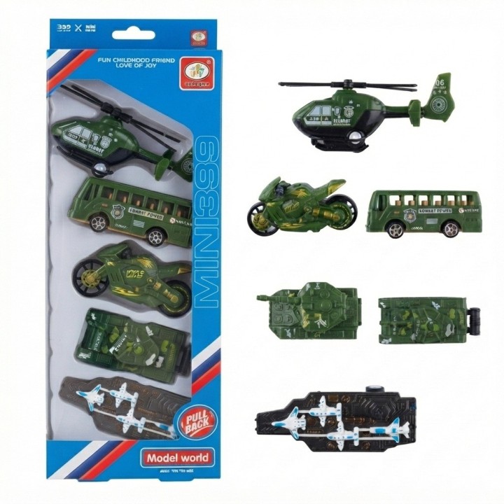 Set 5 Vehículos Militares De Juguete Fricción Niños