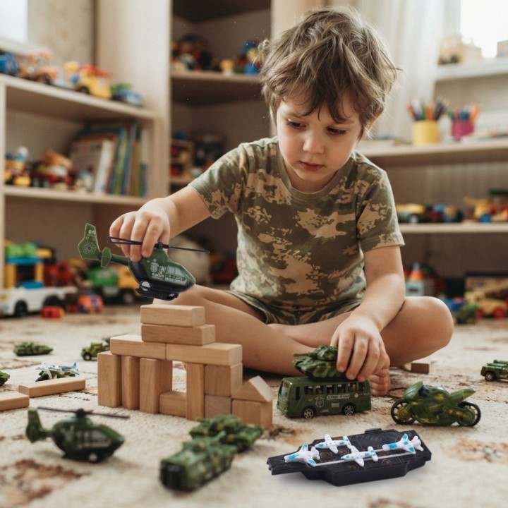 Set 5 Vehículos Militares De Juguete Fricción Niños