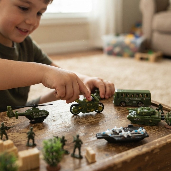 Set 5 Vehículos Militares De Juguete Fricción Niños