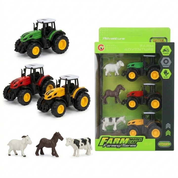 Set 3 Tractores De Granja Con 3 Animales Juguete Para Niños