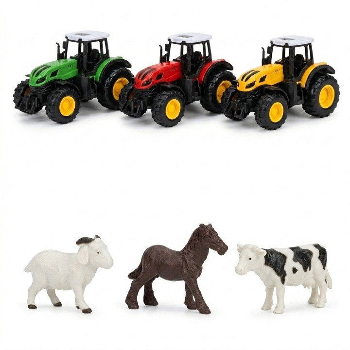 Set 3 Tractores De Granja Con 3 Animales Juguete Para Niños