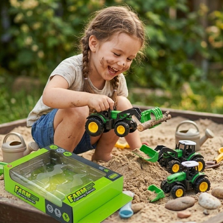 Set 3 Tractores De Granja Juguete Friccion Vehiculos Niños