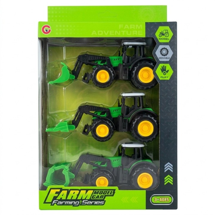 Set 3 Tractores De Granja Juguete Friccion Vehiculos Niños