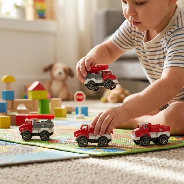 Set 4 Carros Bomberos Juguete Friccion Vehiculos Infantil