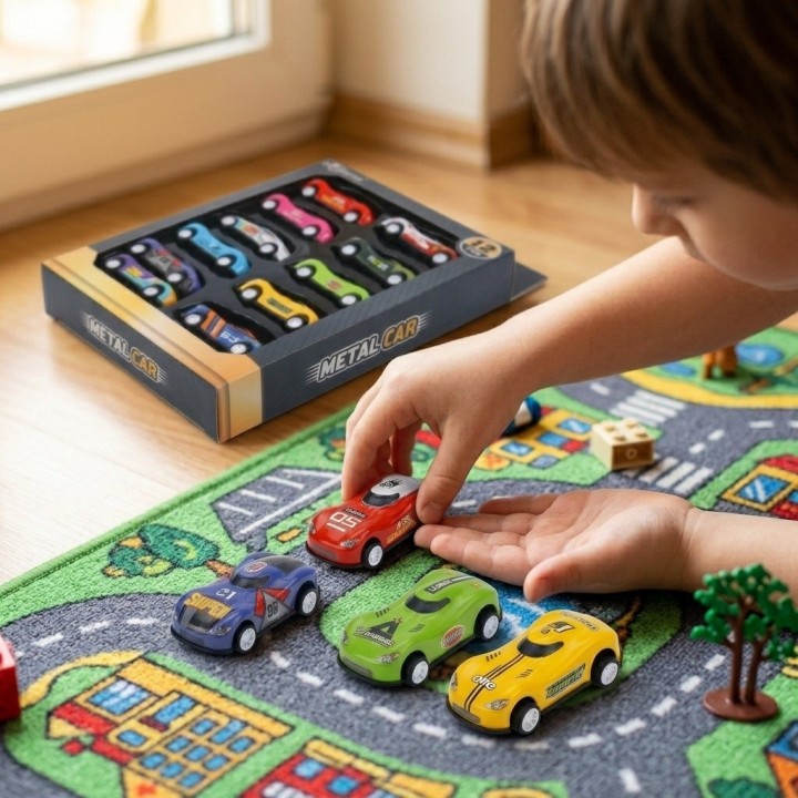 Set 12 Carritos Deportivos Fricción Pull Back Para Niños