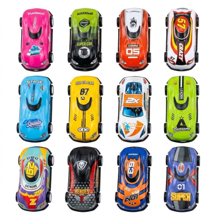 Set 12 Carritos Deportivos Fricción Pull Back Para Niños