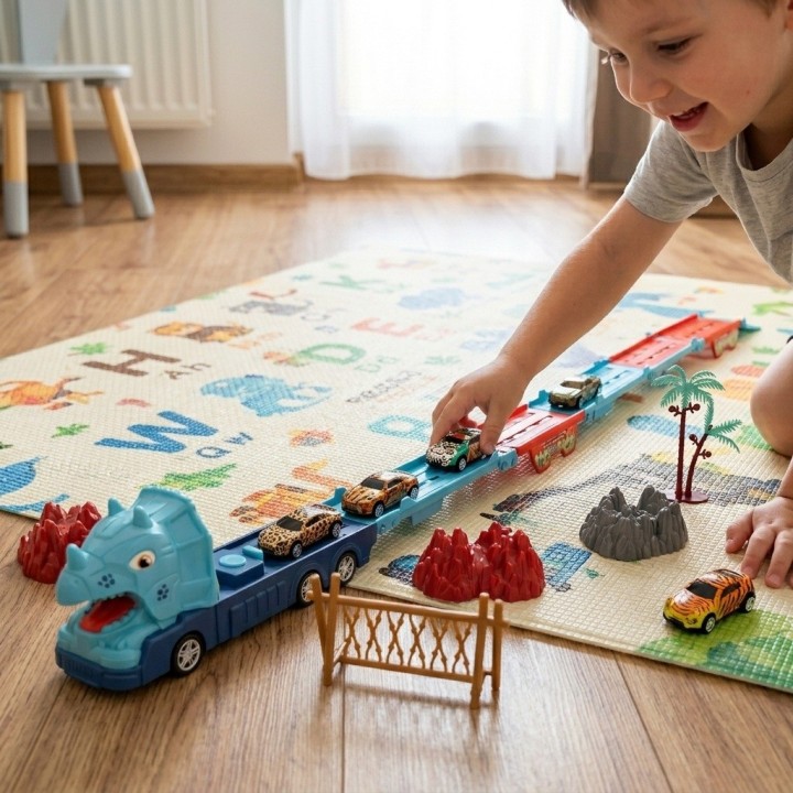 Camion Dinosaurio Pista Plegable Con Accesorios