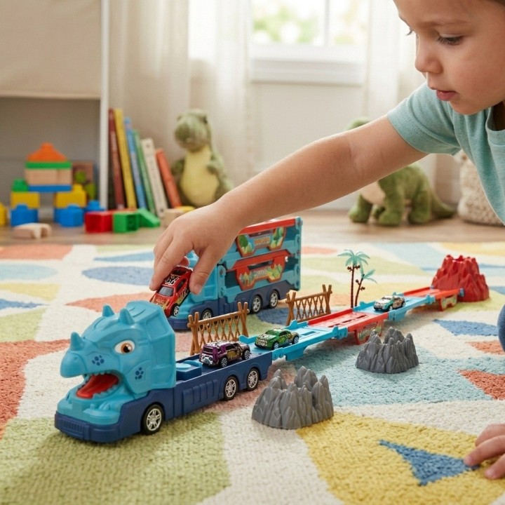 Camion Dinosaurio Pista Plegable Con Accesorios